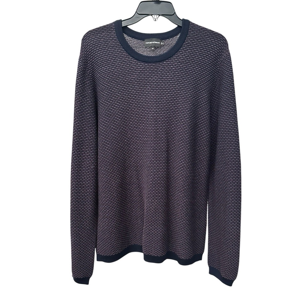 Emporio Armani Sweater Men XXL Jacquard Pullover Slim Textured Wool Blend #D4-9‎